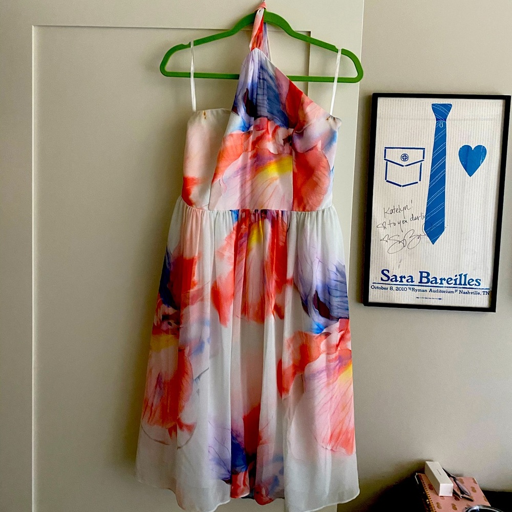 Floral White House Black Market Halter Dress Sz 12